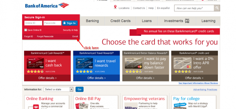bank of america online banking bill pay sign in