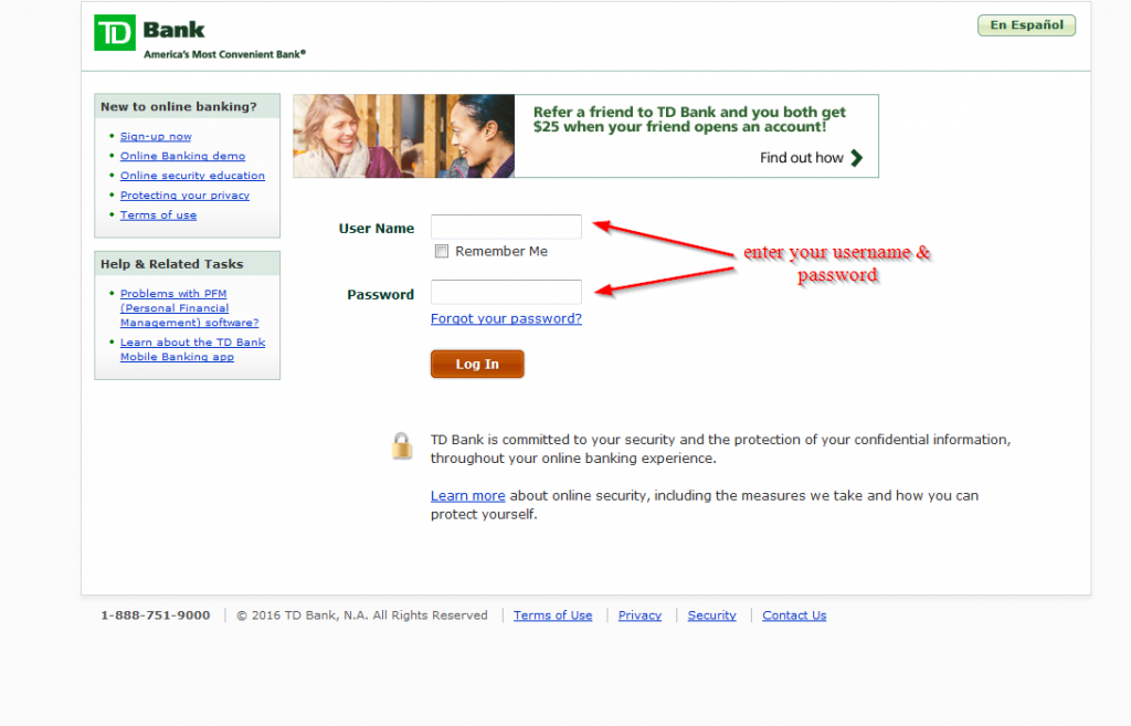 td bank online login personal banking